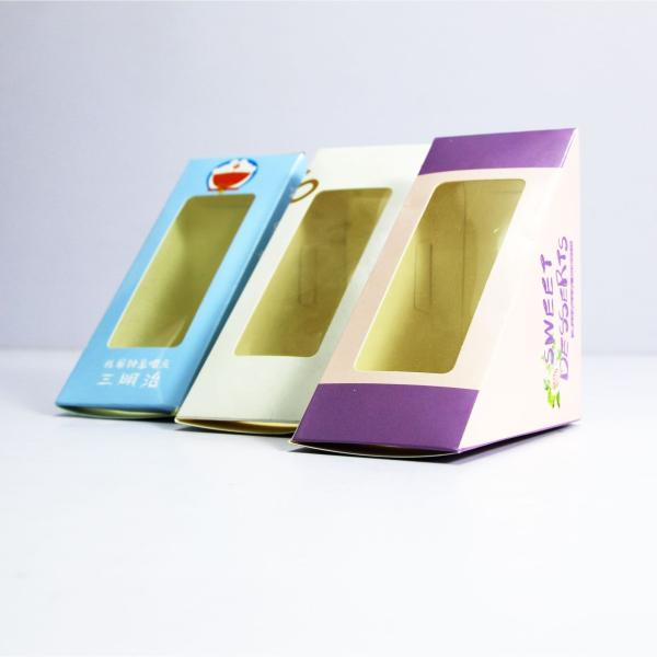 Quality Disposable Triangle Chocolate Donut Sandwich Cake Pizza Box With Window Eco Friendly for sale