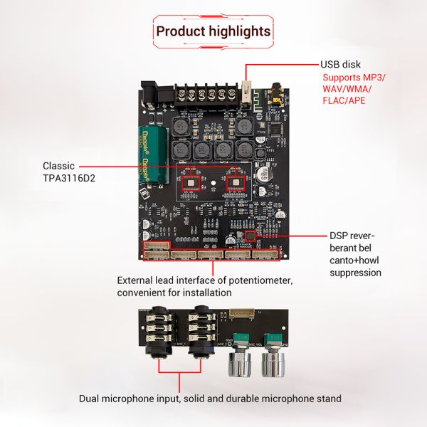 2.0 Channels ZK-AM100F BT Compatible Digital Audio HiFi Stereo Dual Class D 50Wx2