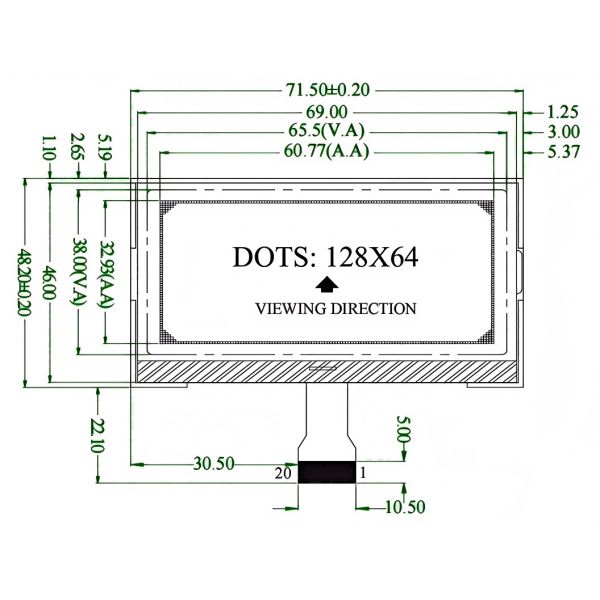 3 Inch COG Monochrome LCD Monitor , COG Dot Matrix Display With ST7567 Driver