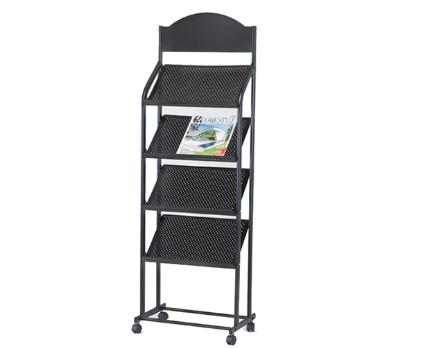 Quality Removable Metal Newspaper Display Stands , Brochure Display Racks With Wheel for sale