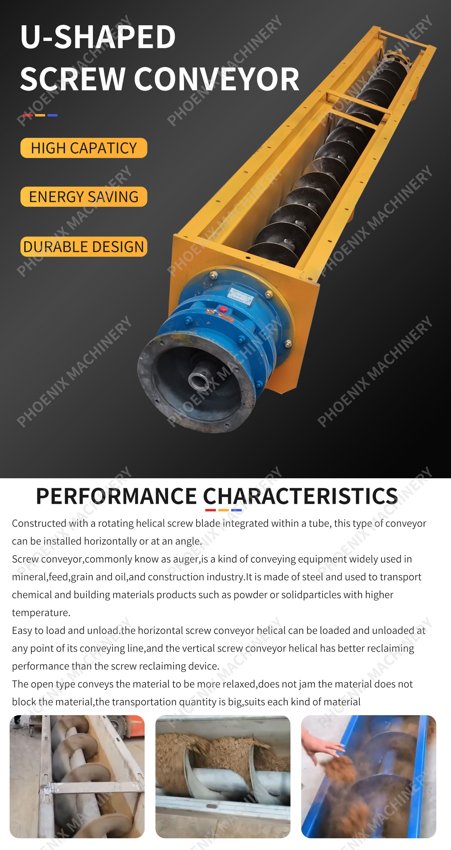 5000*350*460mm U Shape Grain Screw Conveyor for Wheat Corn Maize Rice Paddy Conveying