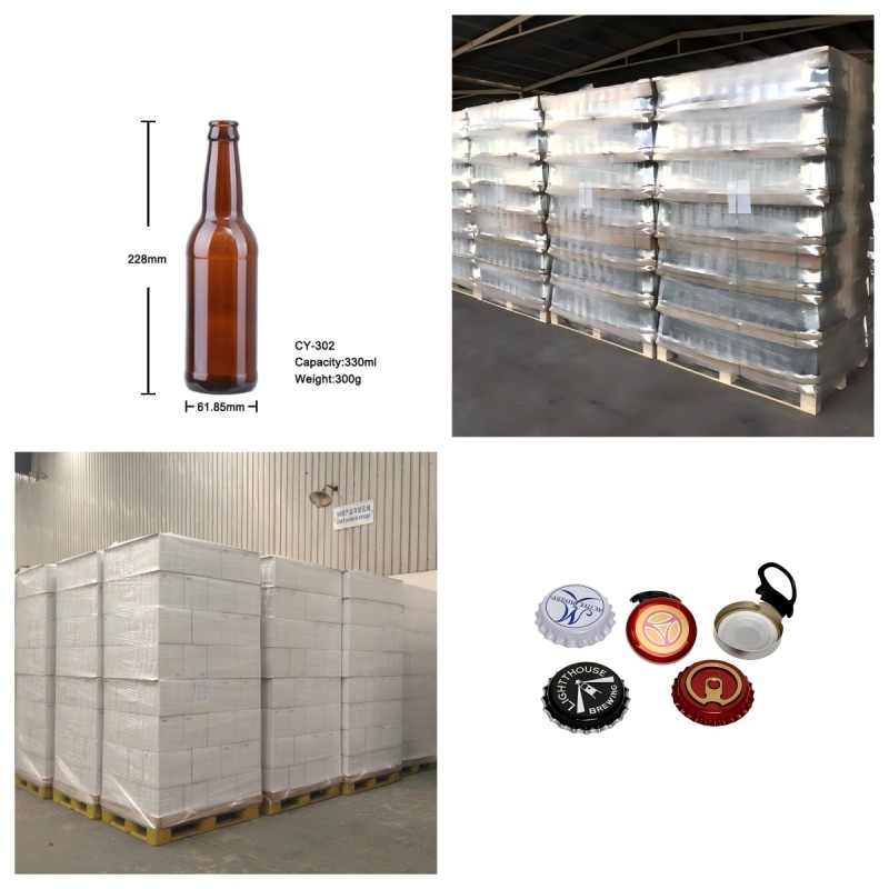 Crown Cap Beer Glass Bottle 330ml Craft Brewing Container Packaging 280g CY-302