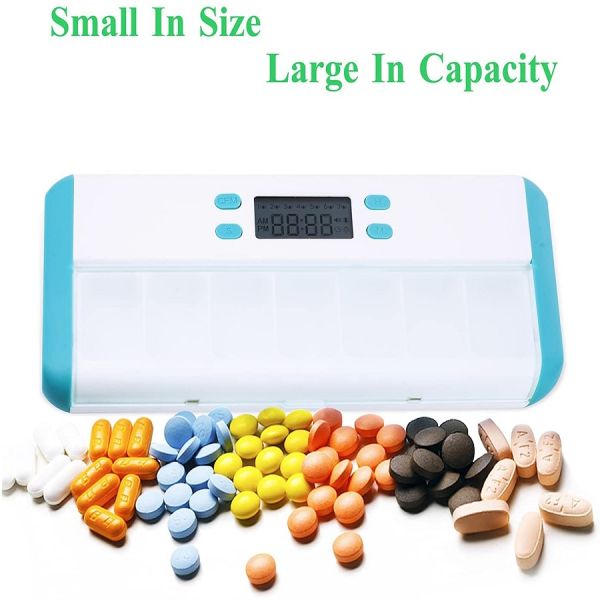 electronic dispenser ma cb pill case timer Automatic Pill Dispenser with LED Electronic Timing Reminder and Smart Vibrating