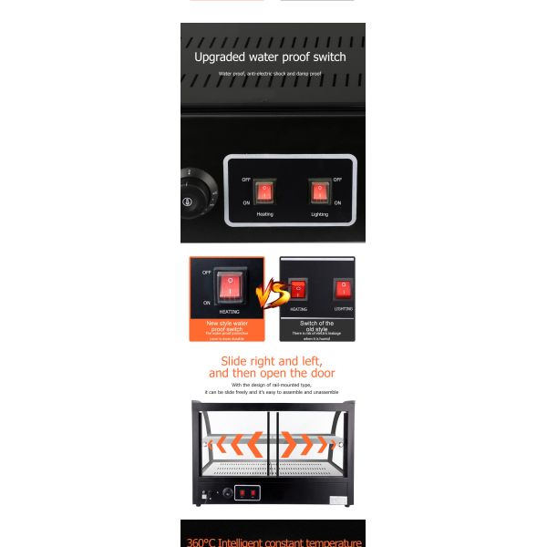 Curved Glass Showcase Electric Industrial Restaurant Snack Shop 2 Layers Hot Food Display Warmer