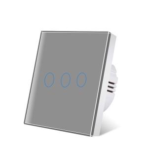 China 86Type EU Standard Grey Touch Light Wall Switch Tempered Glass Panel Touch Switch With Led Indicator wholesale