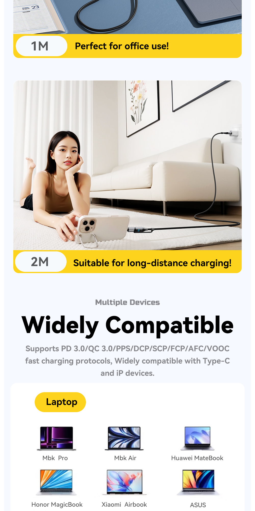 ESSAGER ES-X70 4 in 1 USB A/C to C/L Charging Data Cable PD and QC Charging for All Devices