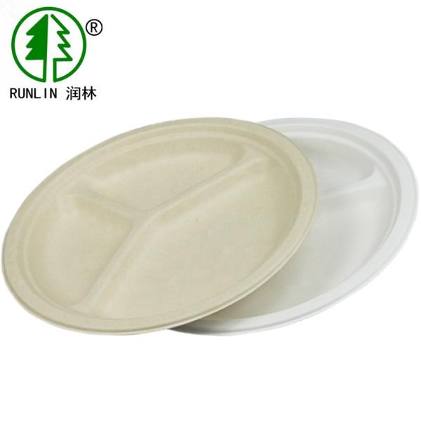 Quality Eco friendly customized size 3 compartments bagasse round plates for sale