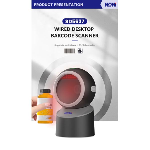 WCMI 2D Omnidirectional USB Barcode Scanner Desktop 1D Scanners QR Bar Code Reader for Cashier Bookshop Supermarket