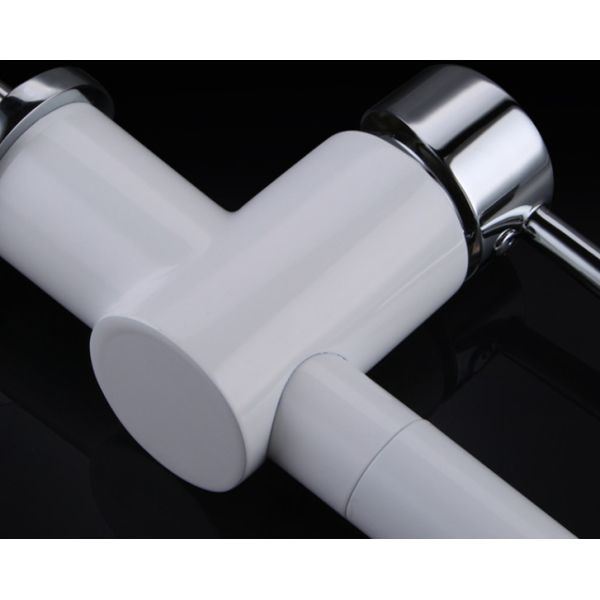 White Pull Out Rotatable Kitchen Scandinavian Copper Sink Faucet