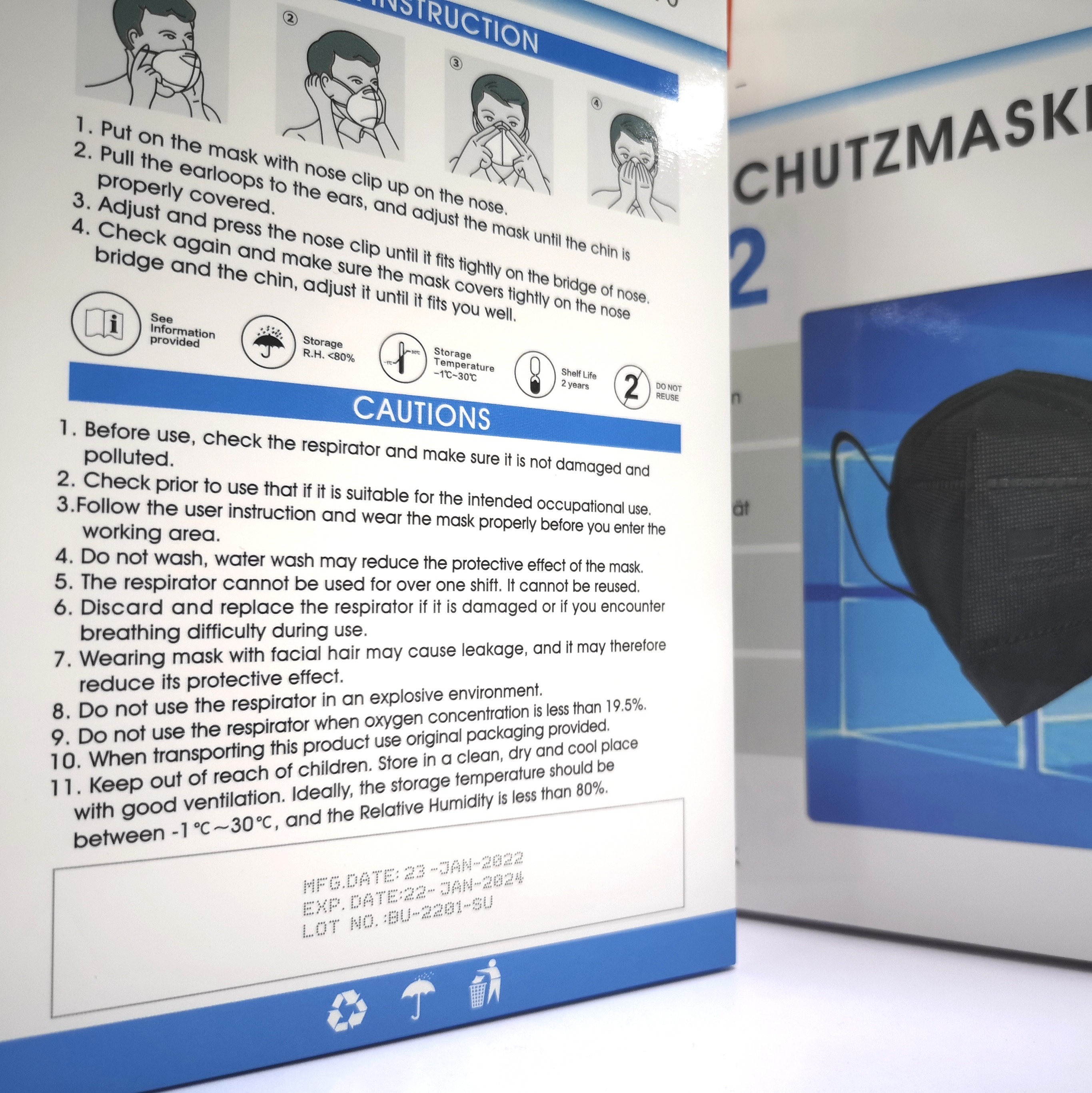 CE 0370 And FDA Disposable Nonwoven Face Mask Particulate Respirator , FFP2 Protective Respirator With Earloops