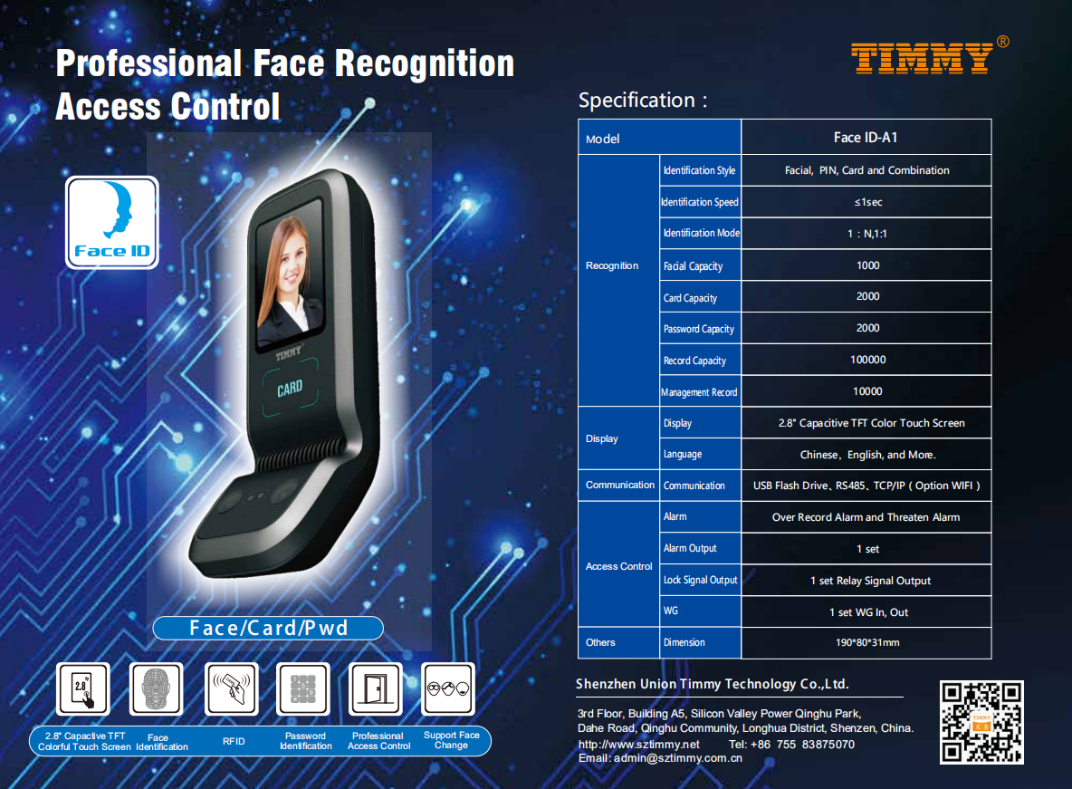 TFT Colorful 2.8 Inch RoHs Facial Recognition Entry System