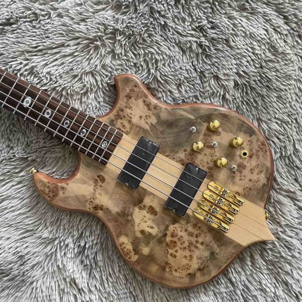 Custom 4 Strings Neck Through Body Alembic Style Electric Bass Guitar Tree Burl Top