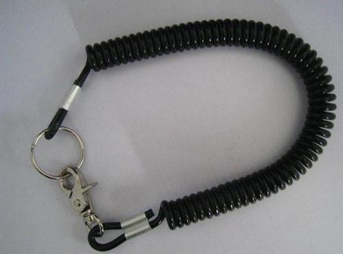 Quality Plastic strong 4.0mm black coil tool lanyard with swivel snap hook and key ring for sale