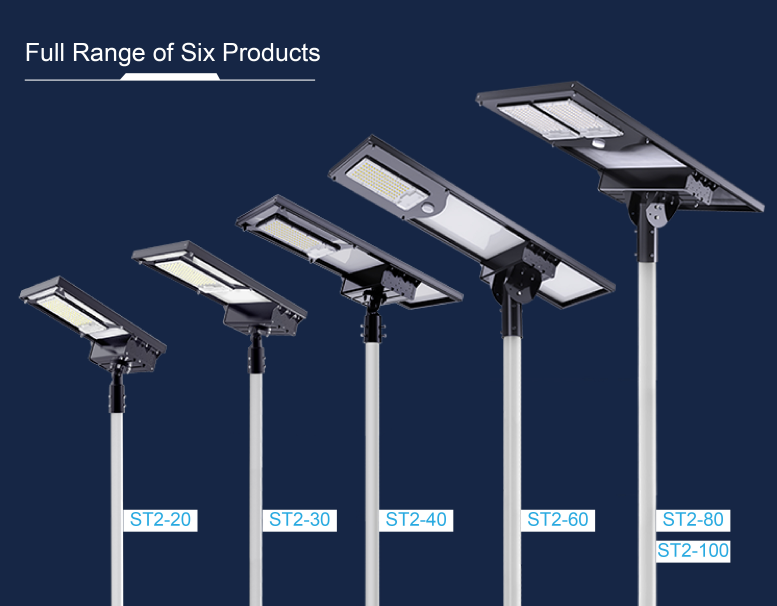 All Weather 100w 150w 200w LED Solar Street Light Angle Adjustable Sensor Parking Lot Light