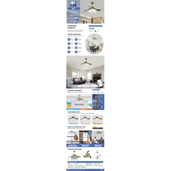 42" Smart LED Ceiling Fan with Invisible Bladeless Design and Cooling Air Function
