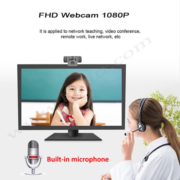 Manual Focus HD 1080P Webcams Adjustable Angle Built In Microphone
