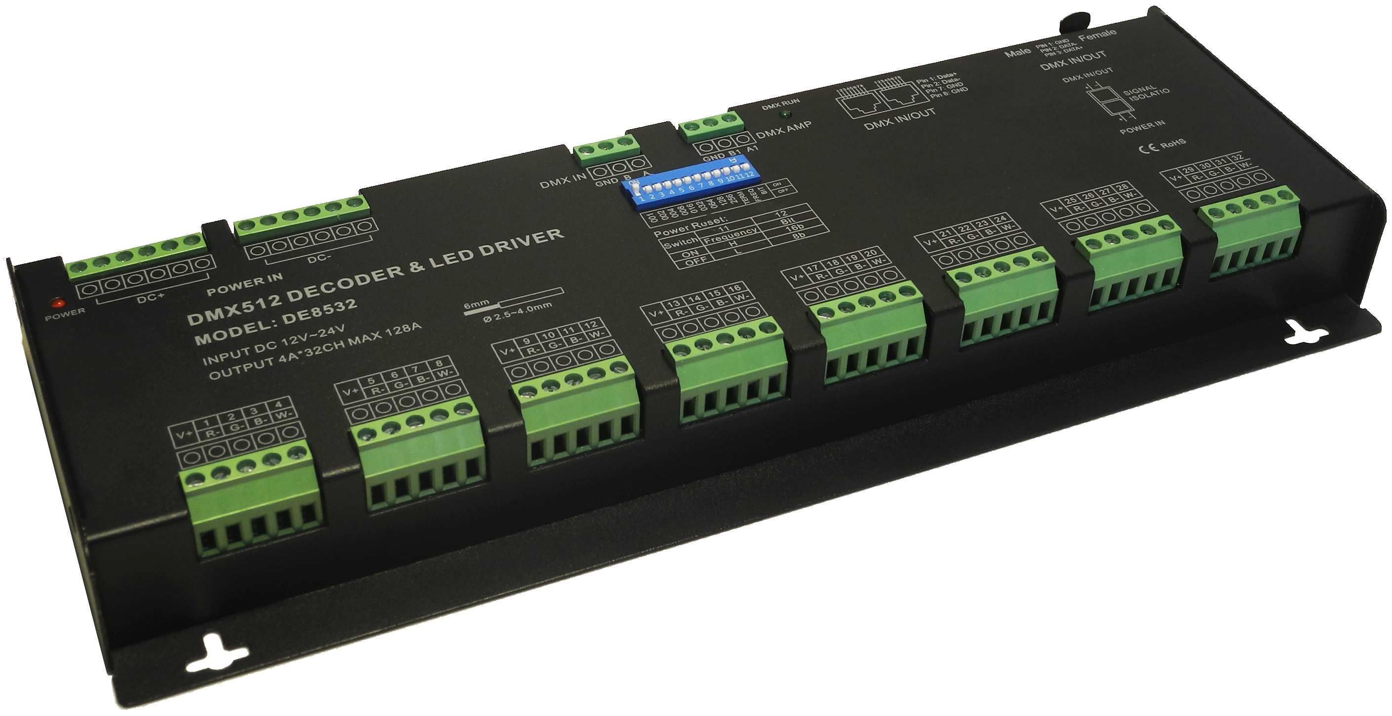 32 Channels Black LED DMX512 Decoder For RGBW Lighting Constant Voltage PWM Signal