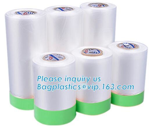 Disposable car protection pre-taped paint plastic masking film, PE material soft hardness protective plastic masking fi