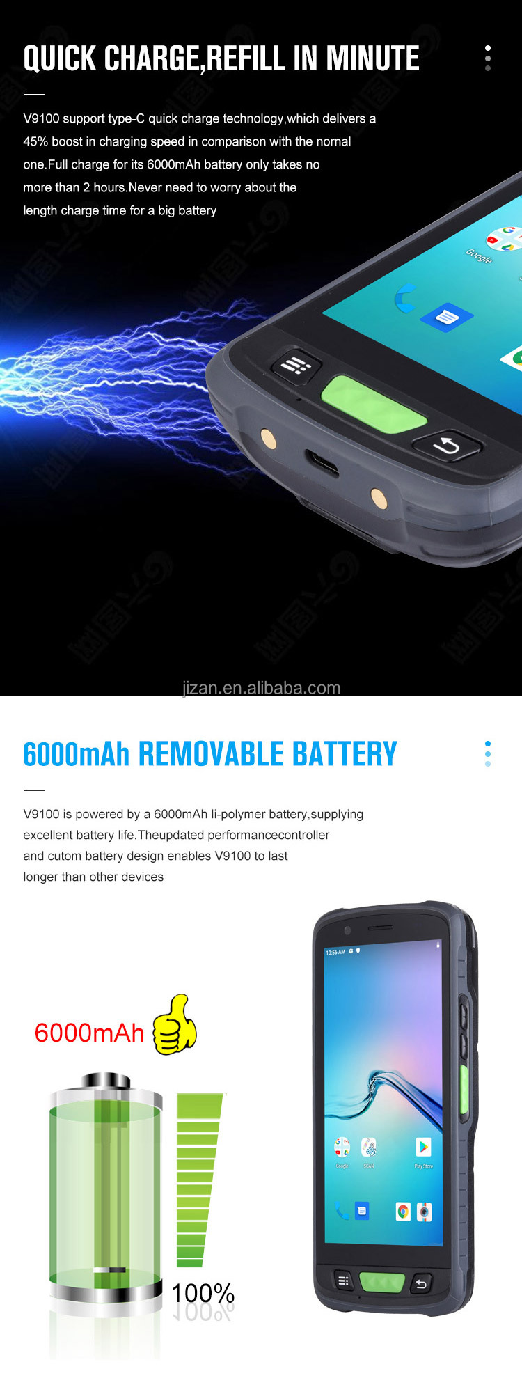 JZIOT V9000P Handheld Portable Barcode Scanner Wireless 2D Barcode Scanner Android OS GPS GSM