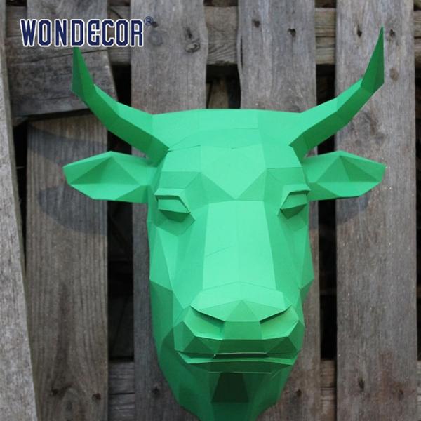 Quality Geometric Wall Mounted Metal Sculpture Animal Head Cow Head Bronze Carving for sale