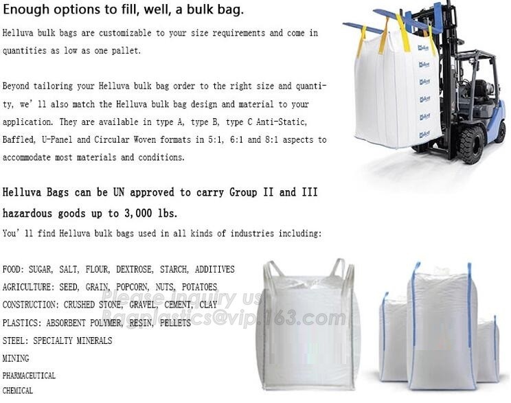 polypropylene woven plastic jumbo bag pp big bag for sand, building material, 500kg-1000kg PP Woven Jumbo Bag Big Bag wi