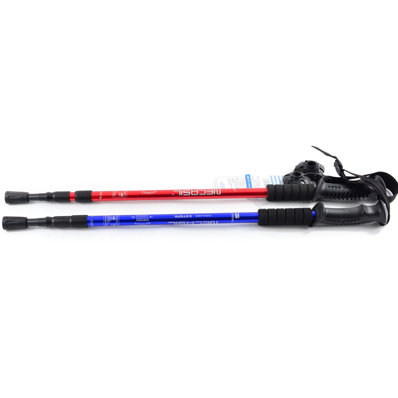 Outdoor Alpenstock Climbing Stick 4 Section Aluminum Telescopic Walking Stick Cane