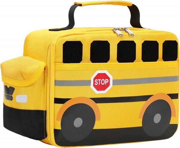 Quality Lunch Box for Kids Boys Girls School Lunch Bags Reusable Cooler Thermal Meal Tote for Picnic (Yellow School bus for sale