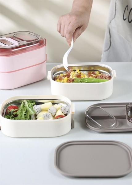 Food-Grade PP Plastic And Stainless Steel Bento Box Stackable Leak-Proof Double Layer