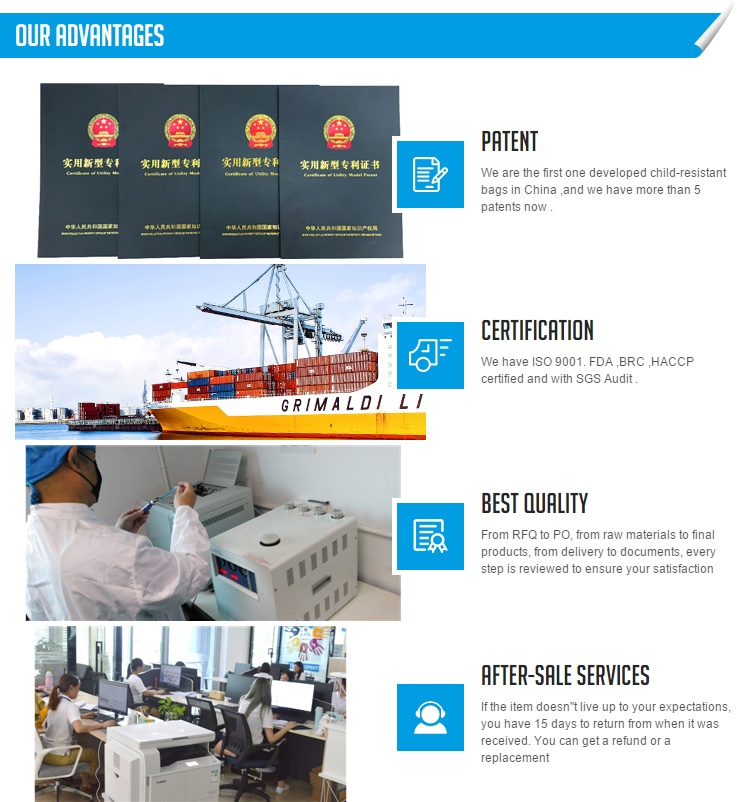 FDA Food Grade Food Packaging Bags Waterproof Plastic For Dipensary Packaging