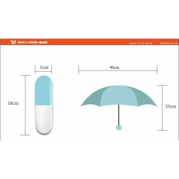 Self Fabric Pouch Plastic Handle Mini Folding Umbrella Semi - Automatic Control
