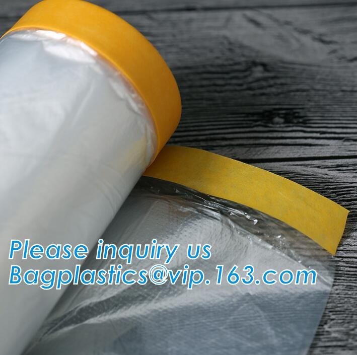 painting painters masking film with bule tape, painting folded pre-taped core masking film, spray plastic pre-tape pla