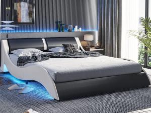 China Upholstered Bed with PU Leather Headboard, PU Platform Bedframe with LED Lights wholesale