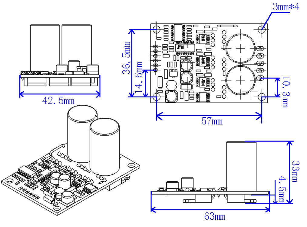 15A Current sensorless Bldc Motor Controller , underwater propeller driver board