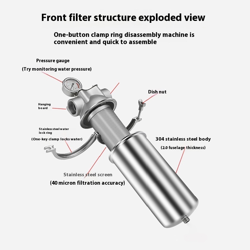 Large 316 Stainless Steel Water Filter Corrosion Resistant 40 Microns 5 Inches