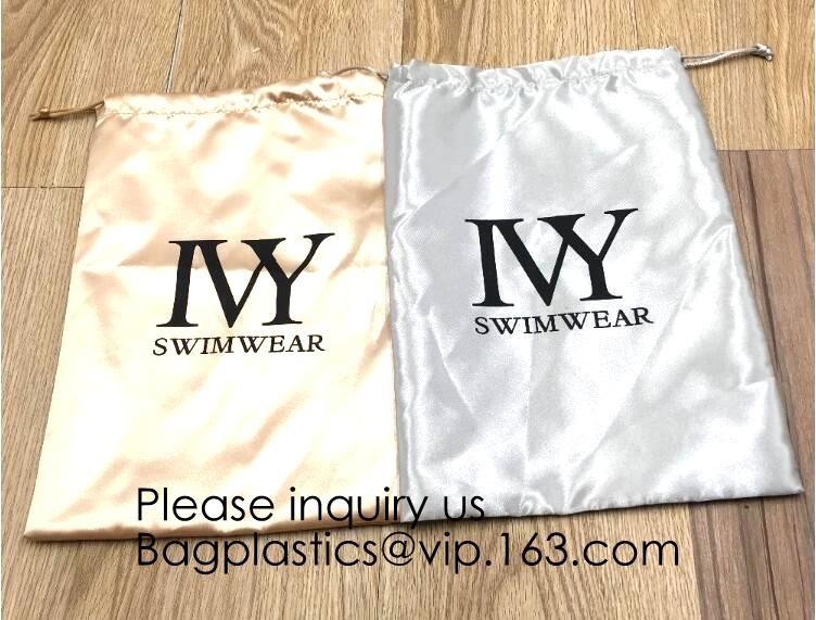 Customized Satin Hair Bag,Small Recyclable Gift Bag,Double Satin Drawstring Bag,Luxury Shinny Cream Satin Pouch With Rib