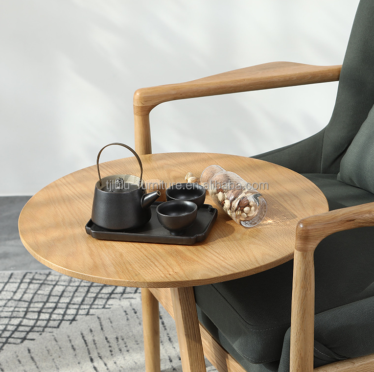 Living Room Furniture Modern Round End Coffee Table with Solid Wood Base