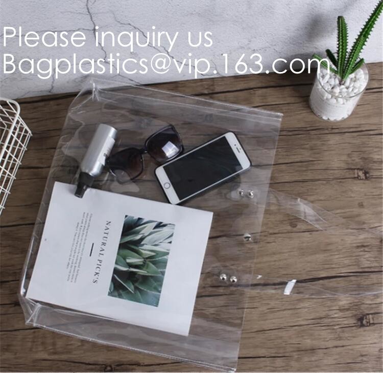 Transparent PVC Blanket Bag/Plastic Shopping Bag/Packaging Bag With Black Woven Trim And Webbing Handle, bagease, packag