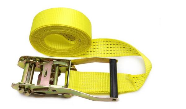 Quality Yellow Webbing Lashing Strap With 100% High Tenacity Polyester Yarn Belt Material for sale