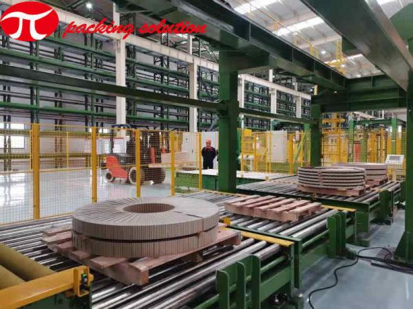 Quality OD 800mm Horizontal Copper Coil Wrapping Machine With Pallet Coveying System for sale
