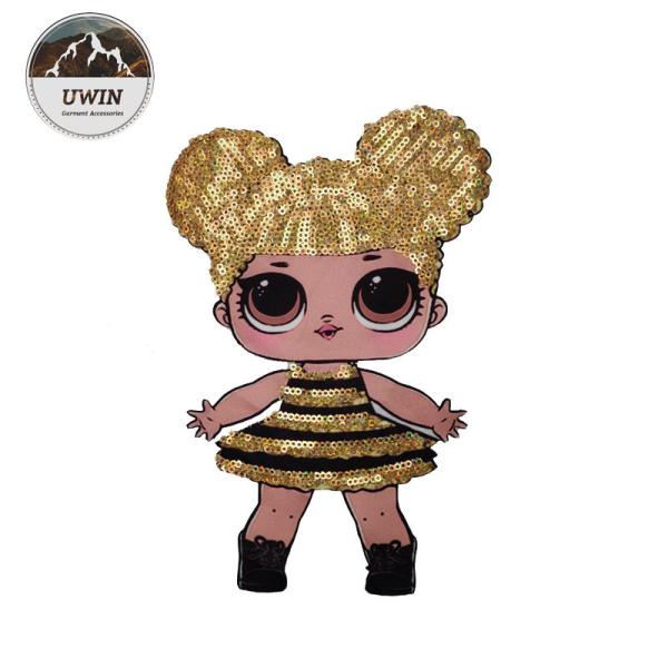 Quality Various Design Doll Embroidered Badge Patch With Sequin / Weave Material for sale
