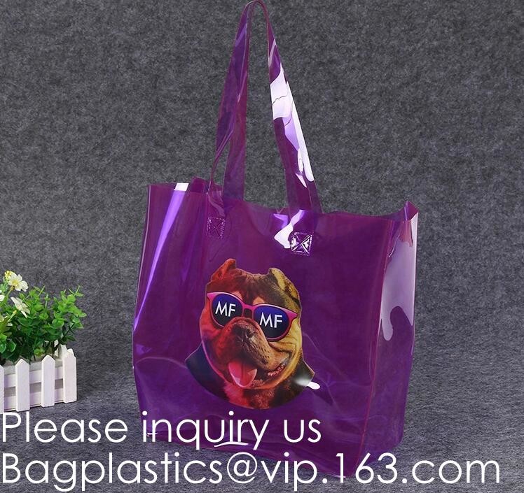 Transparent PVC Blanket Bag/Plastic Shopping Bag/Packaging Bag With Black Woven Trim And Webbing Handle, bagease, packag