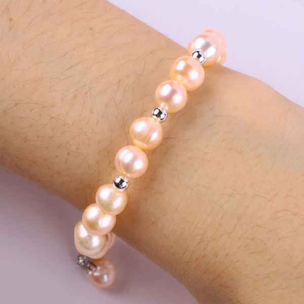 7mm Pink Pearl Stretch Bracelet With White Shell Accept Customization