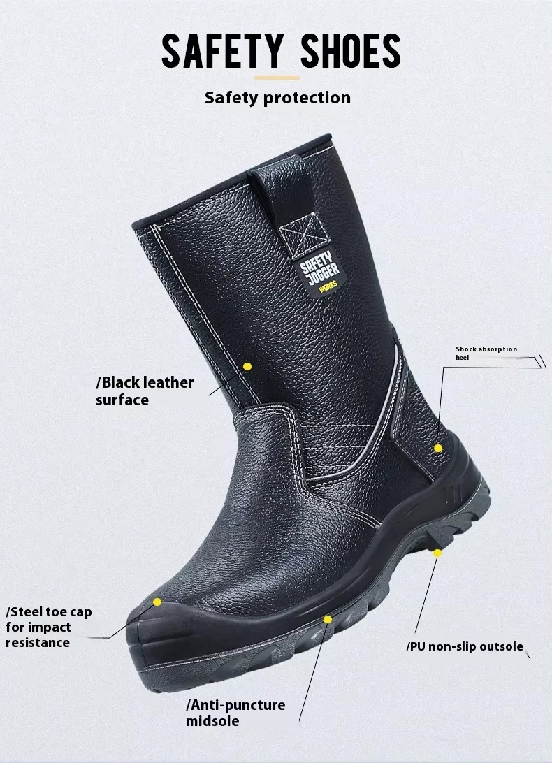 OEM High Top Genuine Leather Work Shoes Steel Plate Safety Boots Genuine Leather Security Work Boots Pu Injection Sole