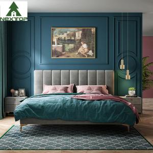 China Custom Size Wooden Double Bed Queen Platform King Size Fabric Bed Hotel Bedroom Furniture wholesale