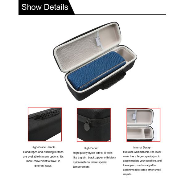 Shockproof Zipper Closure Black EVA Speaker Case