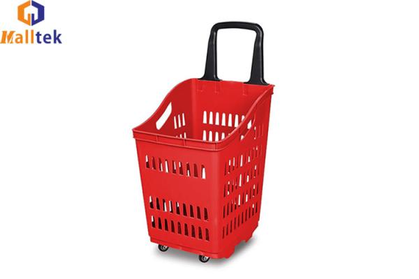 Quality 4 1.5'' PU Wheels Plastic Rolling Basket With Ergonomic Handle for sale