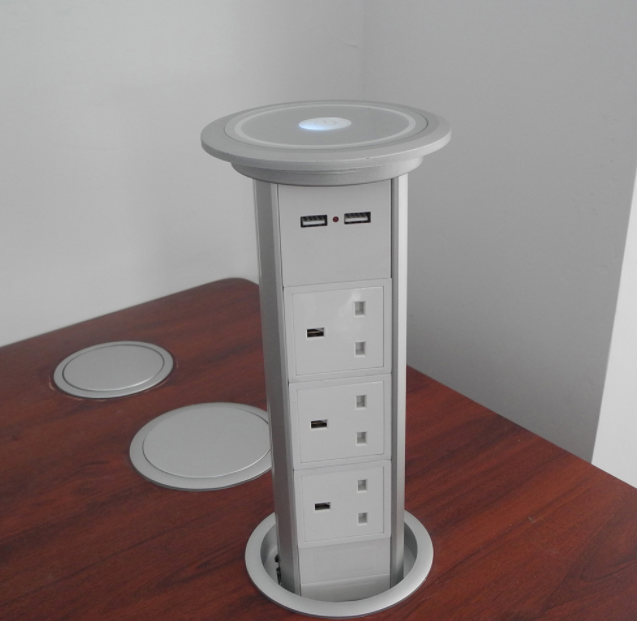 Black Motorised Pop Up Socket Flashing LED Lights Hidden Pulling Design