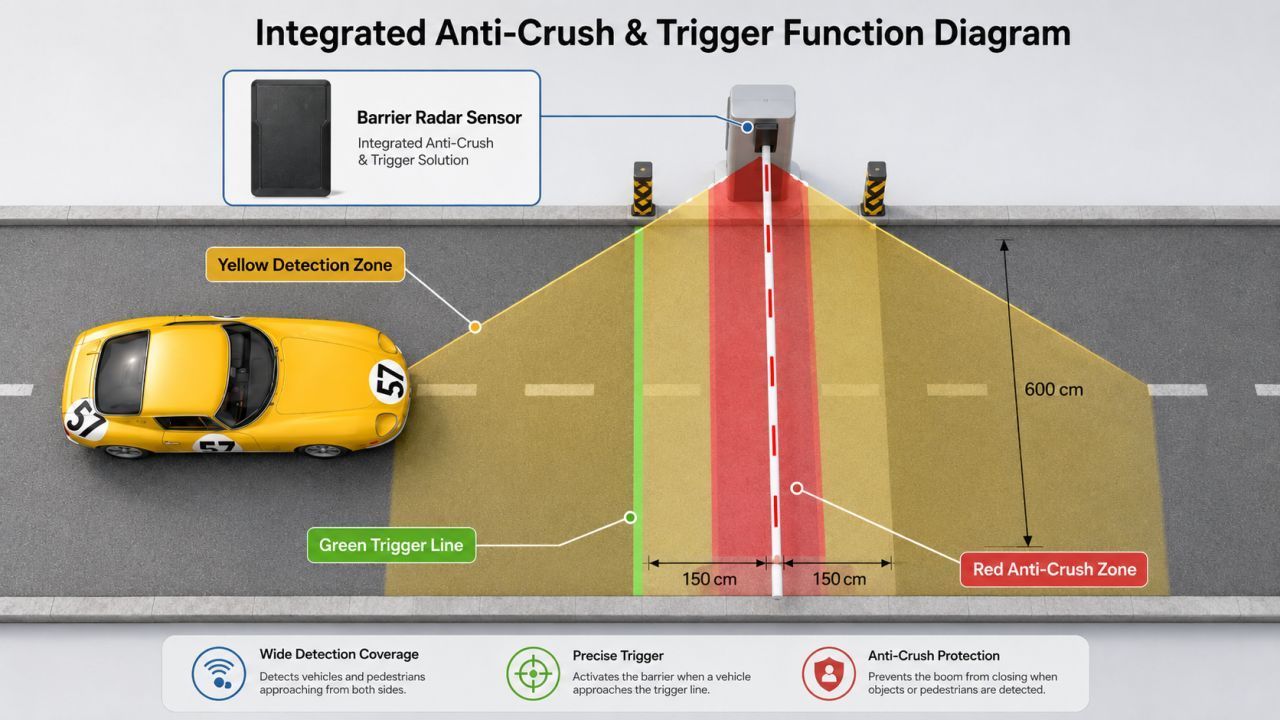 RD79-6M Smart Barrier Gate Radar Sensor for Vehicle Pedestrian Detection Anti-Crush Protection and Parking Access Control