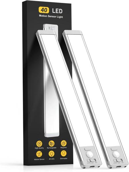 Quality Under Cabinet Lighting,40 LED Rechargeable Battery Operated Motion Sensor Light Indoor  Magnetic Dimmable Closet Lights, Wireless Under Counter Lights for Kitchen, Stairs for sale
