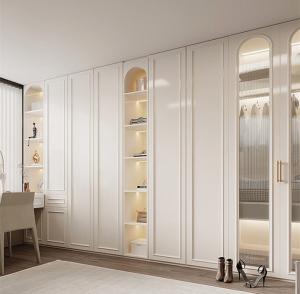 China Modern Luxury French  White Clothes Wardrobes With Dressing Table Custom Bedroom Wooden Wardrobes With Mirror on sale